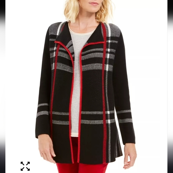 Charter Club Sweaters - Charter Club Plaid Open Front Cardigan Deep Black Combo Sz Small